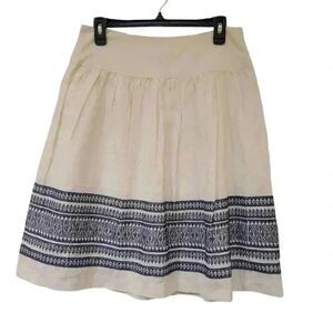 DE Collection Women's Cream & Navy Cotton Embroidered Lined Full Skirt